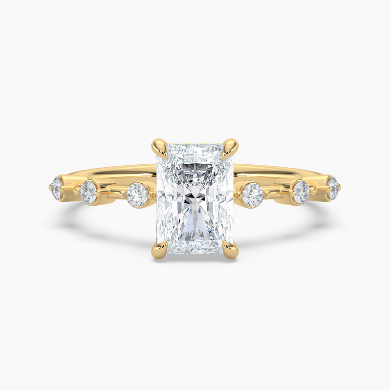 Radiant Diamond Station Hidden Halo Engagement Ring