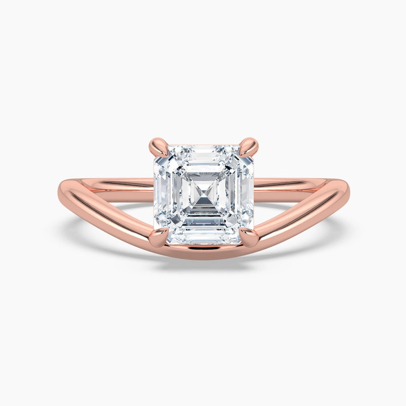Asscher Diamond Curved Solitaire Engagement Ring