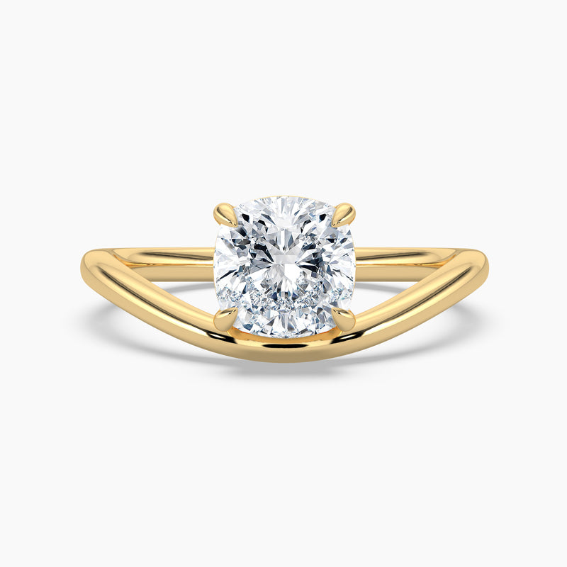 Cushion Cut 2.40 Ct Lab Grown Diamond V Shape Modern Solitaire Ring - Sterling Silver