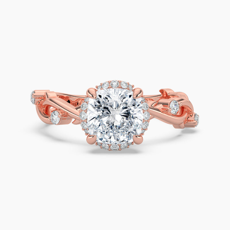 Twisted Vine Loop Cushion Diamond Halo Engagement Ring