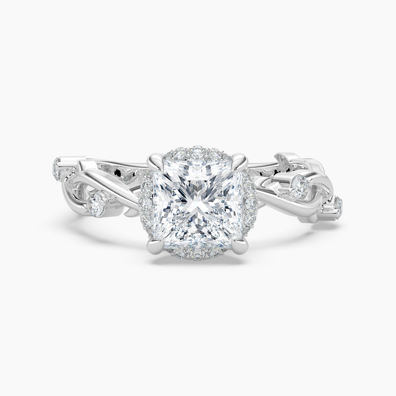 Twisted Vine Loop Princess Diamond Halo Engagement Ring