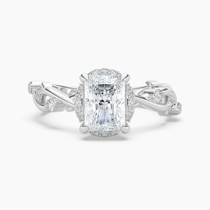 Twisted Vine Loop Radiant Diamond Halo Engagement Ring