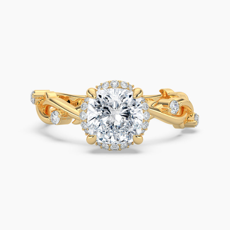 Twisted Vine Loop Cushion Diamond Halo Engagement Ring
