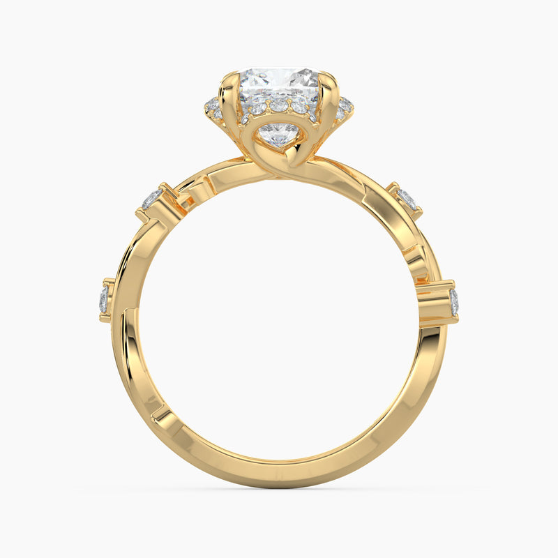 Twisted Vine Loop Cushion Diamond Halo Engagement Ring