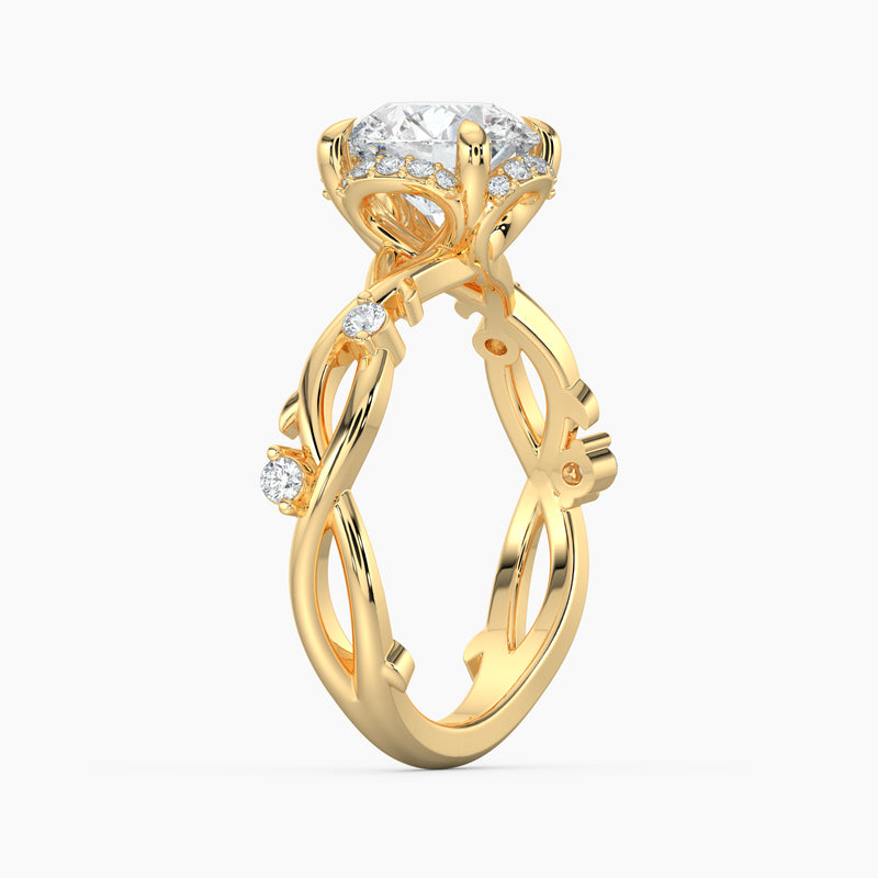 Twisted Vine Loop Round Diamond Halo Engagement Ring