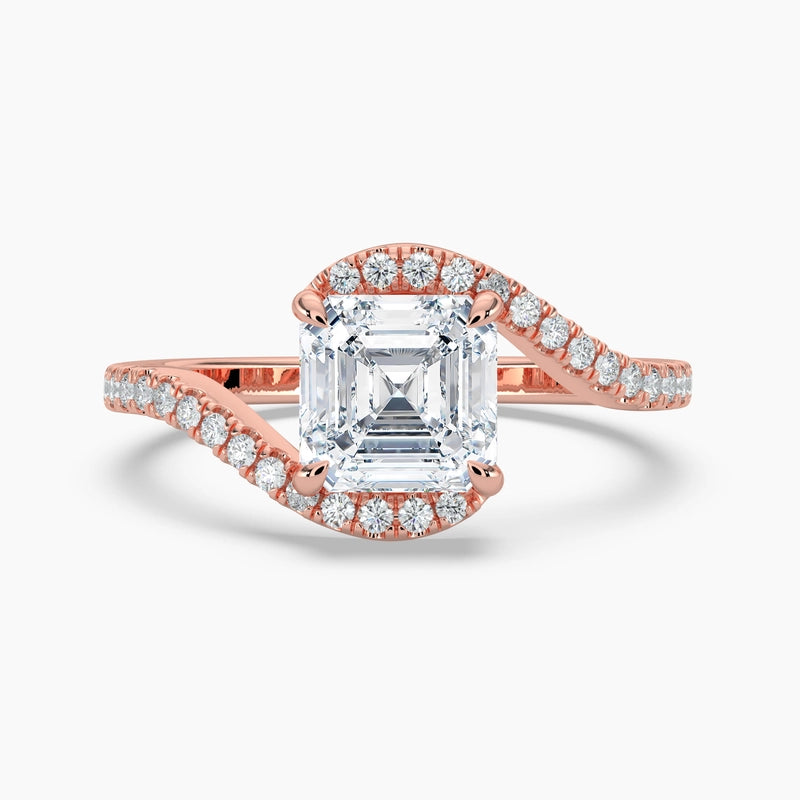 Asscher Diamond Bypass Halo Engagement Ring