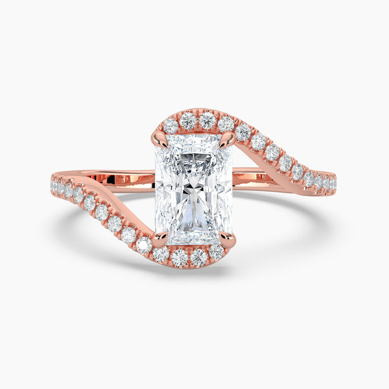 Radiant Diamond Bypass Halo Engagement Ring