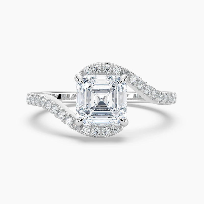 Asscher Diamond Bypass Halo Engagement Ring