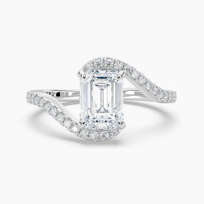 Emerald Cut 3.40 Ct Lab Grown Diamond Split Shank Halo Ring - Sterling Silver
