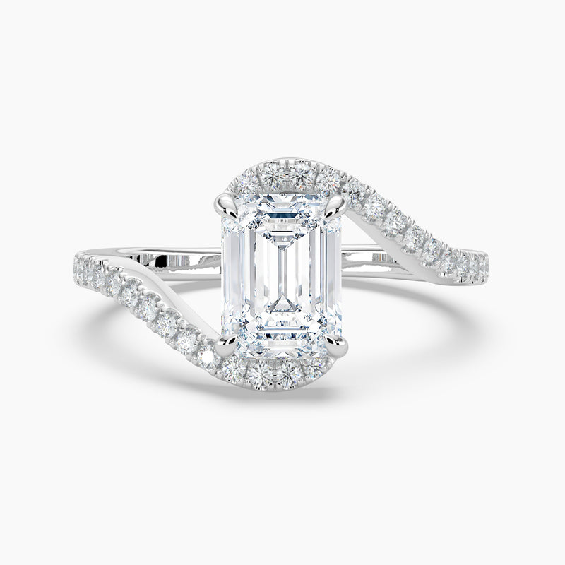 Bypass Halo Emerald Diamond Engagement Ring