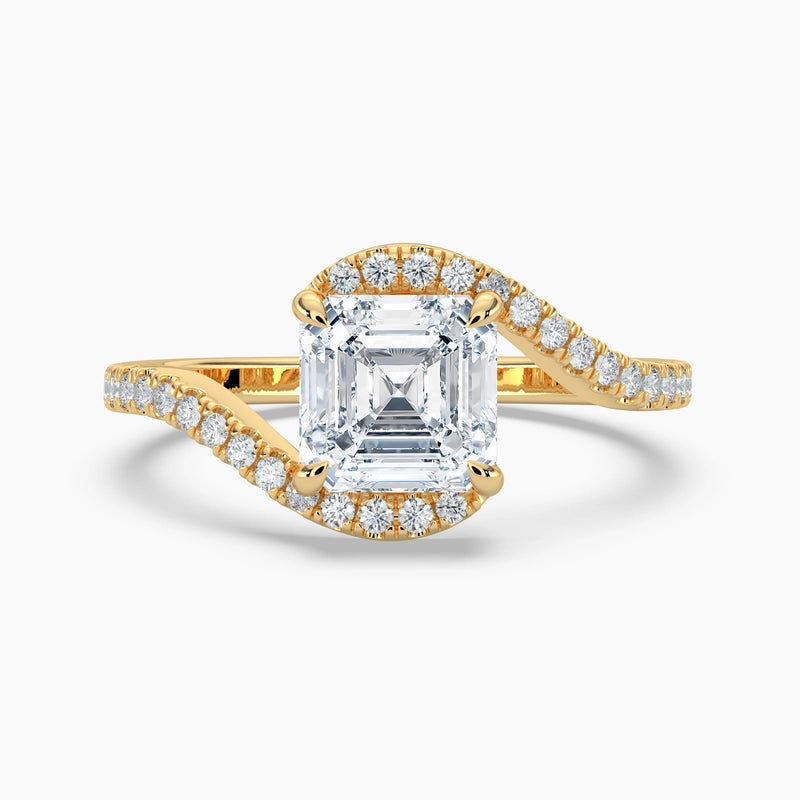 Asscher Diamond Bypass Halo Engagement Ring