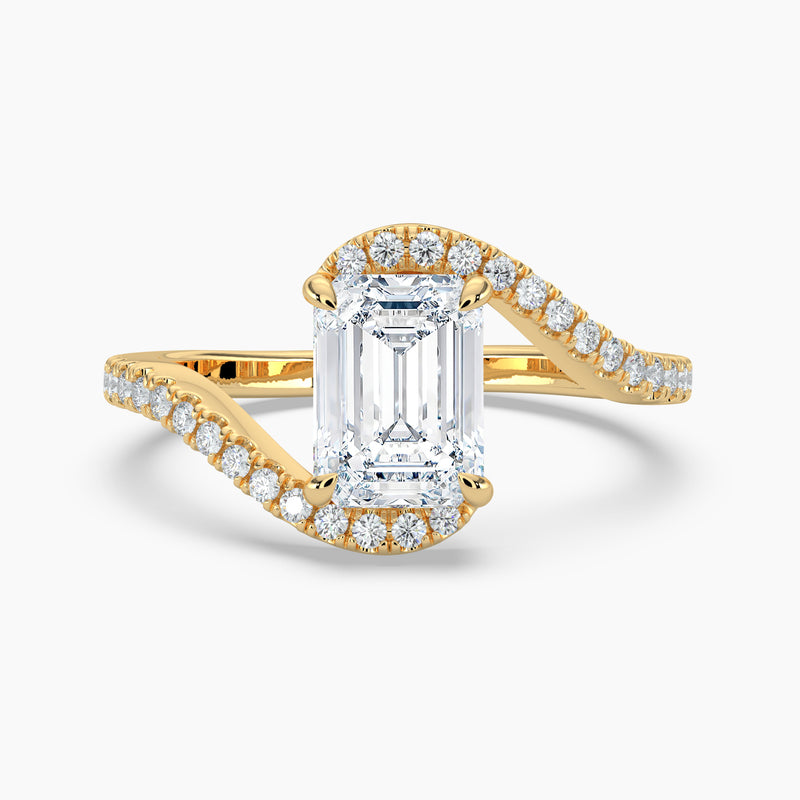 Bypass Halo Emerald Diamond Engagement Ring