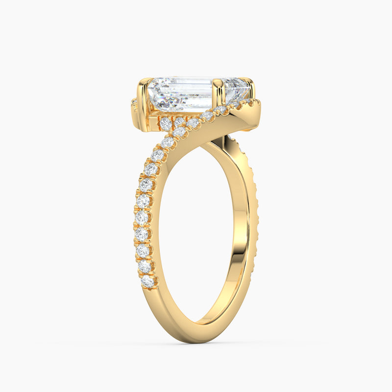 Bypass Halo Emerald Diamond Engagement Ring