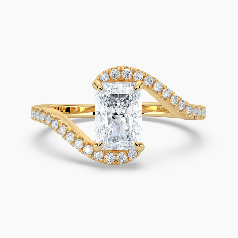 Radiant Diamond Bypass Halo Engagement Ring