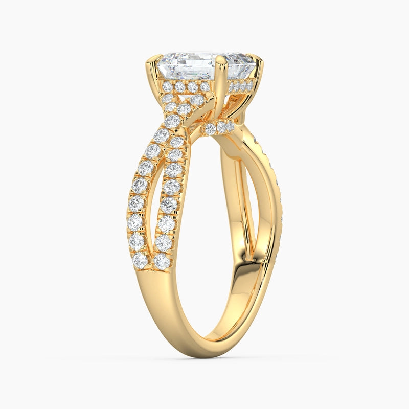 Asscher Diamond Cross Over Double Hidden Halo Engagement Ring