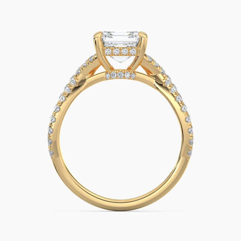 Asscher Diamond Cross Over Double Hidden Halo Engagement Ring