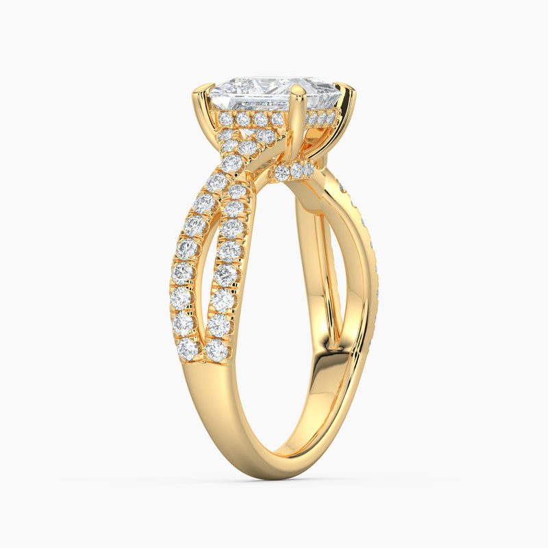 Cross Over Princess Diamond Double Hidden Halo Engagement Ring