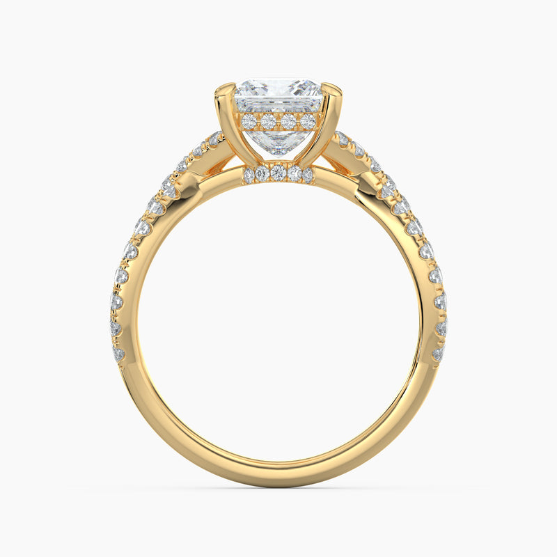 Cross Over Princess Diamond Double Hidden Halo Engagement Ring