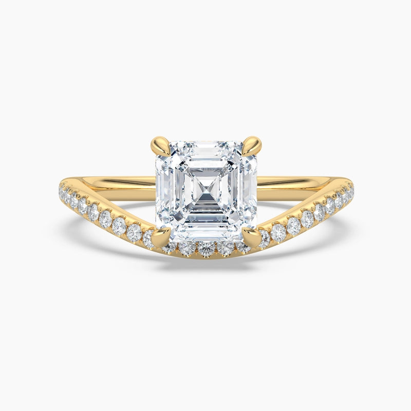 Asscher Diamond Curved Diamond Band Engagement Ring