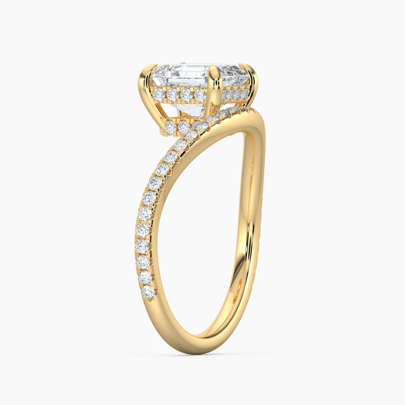 Asscher Diamond Curved Diamond Band Engagement Ring