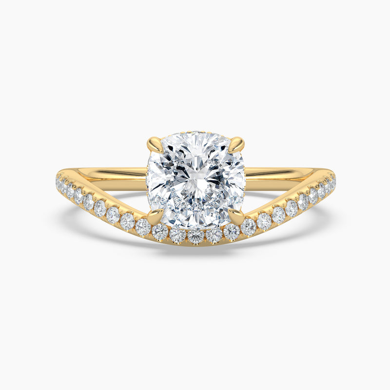 Curved Cushion Diamond Band Engagement Ring