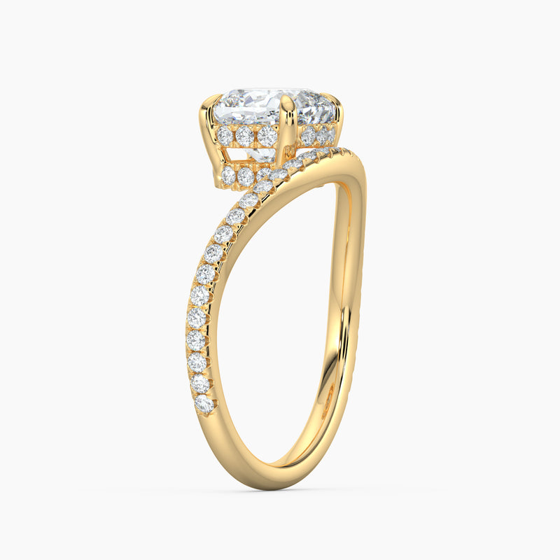 Curved Cushion Diamond Band Engagement Ring