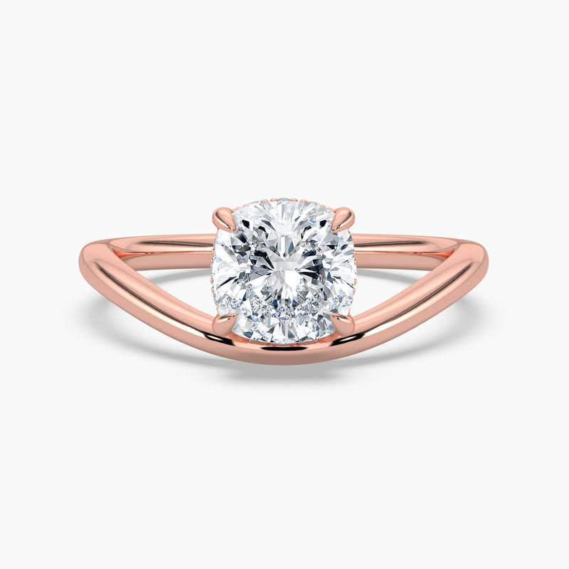 Curved Band Cushion Diamond Double Halo Engagement Ring