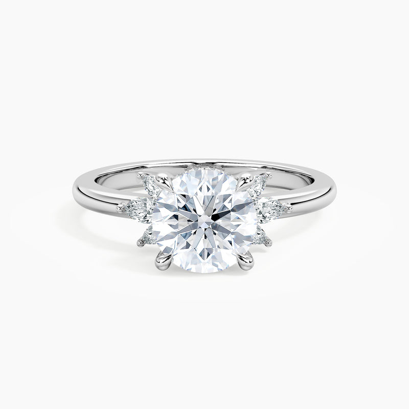 Half Sunburst Marquise Accents Round Diamond Engagement Ring