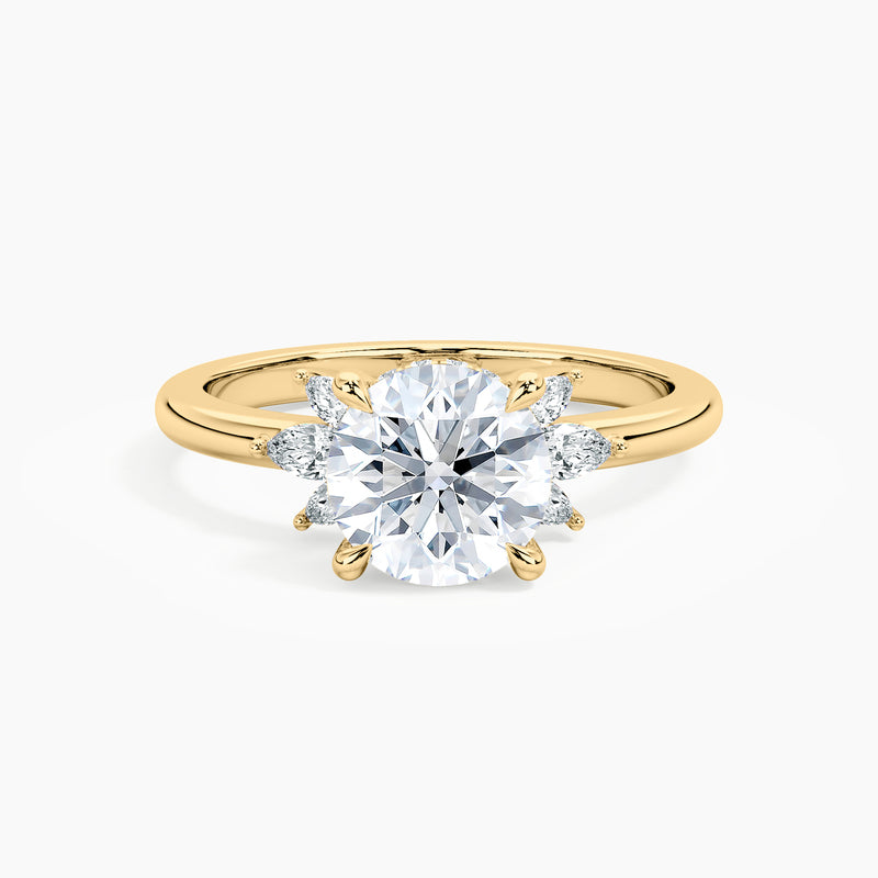 Half Sunburst Marquise Accents Round Diamond Engagement Ring
