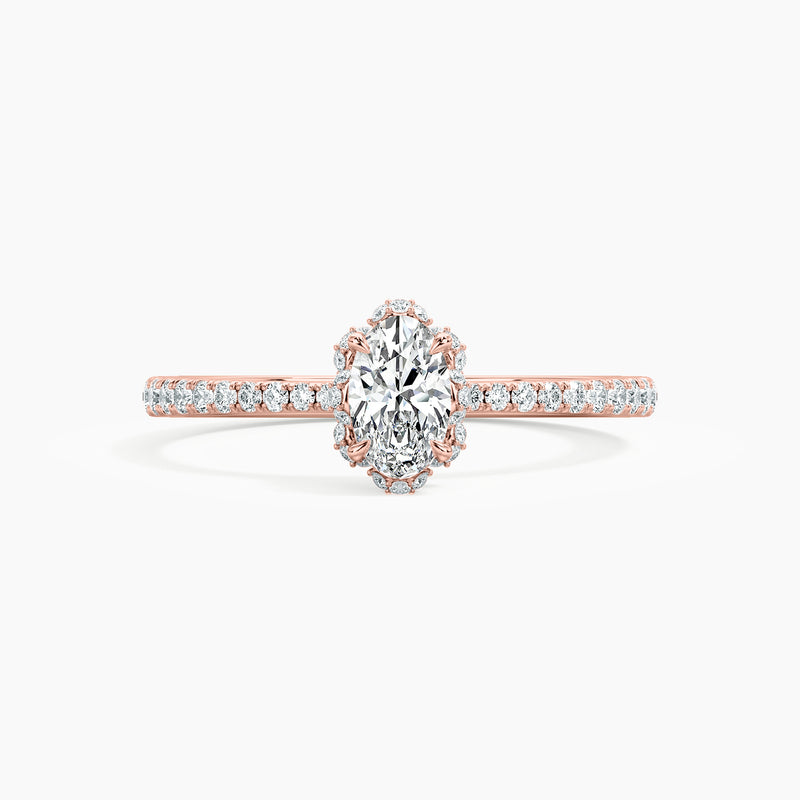 Flower Petal Halo Round Diamond Engagement Ring