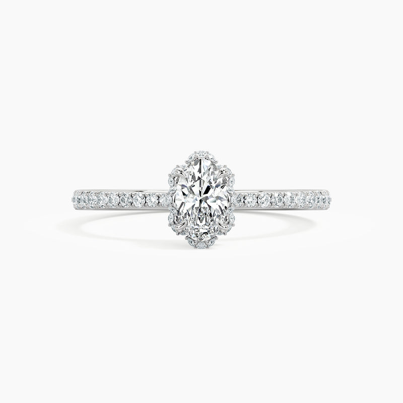 Flower Petal Halo Round Diamond Engagement Ring