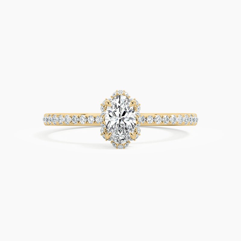 Flower Petal Halo Round Diamond Engagement Ring