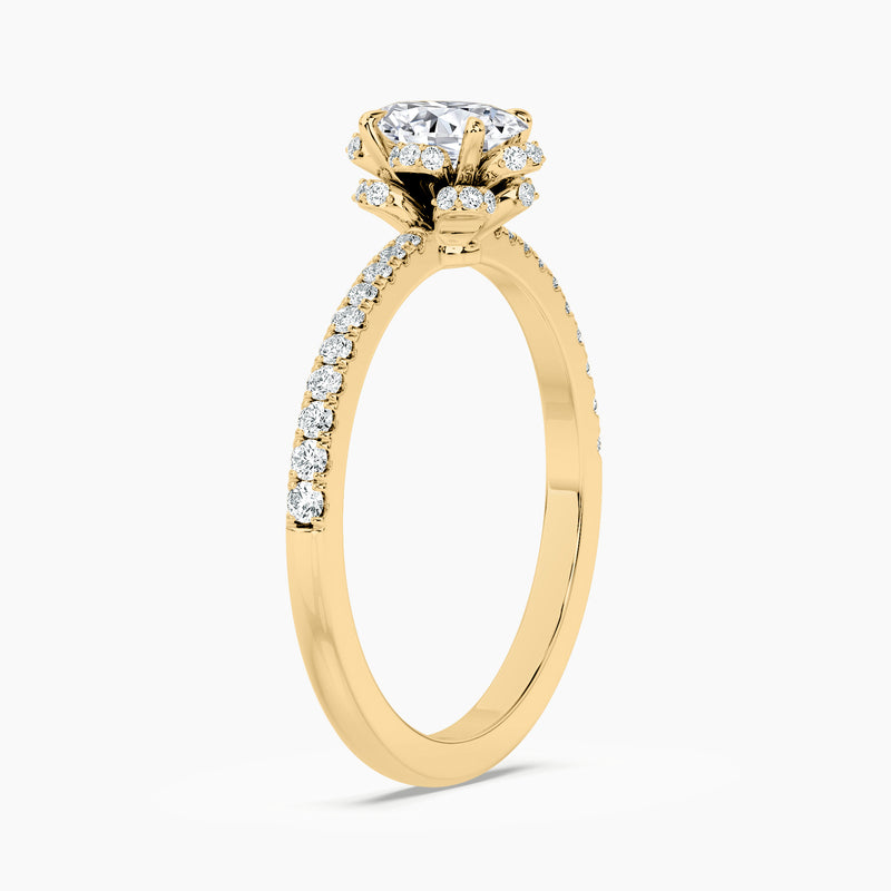 Flower Petal Halo Round Diamond Engagement Ring