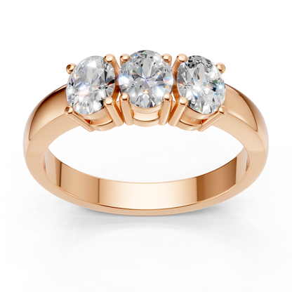 Lab Grown Diamond Oval 0.75 CTW Three Stone Ring- Sterling Silver