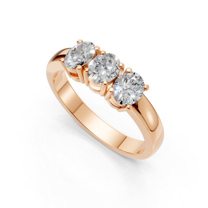 Lab Grown Diamond Oval 0.75 CTW Three Stone Ring- Sterling Silver