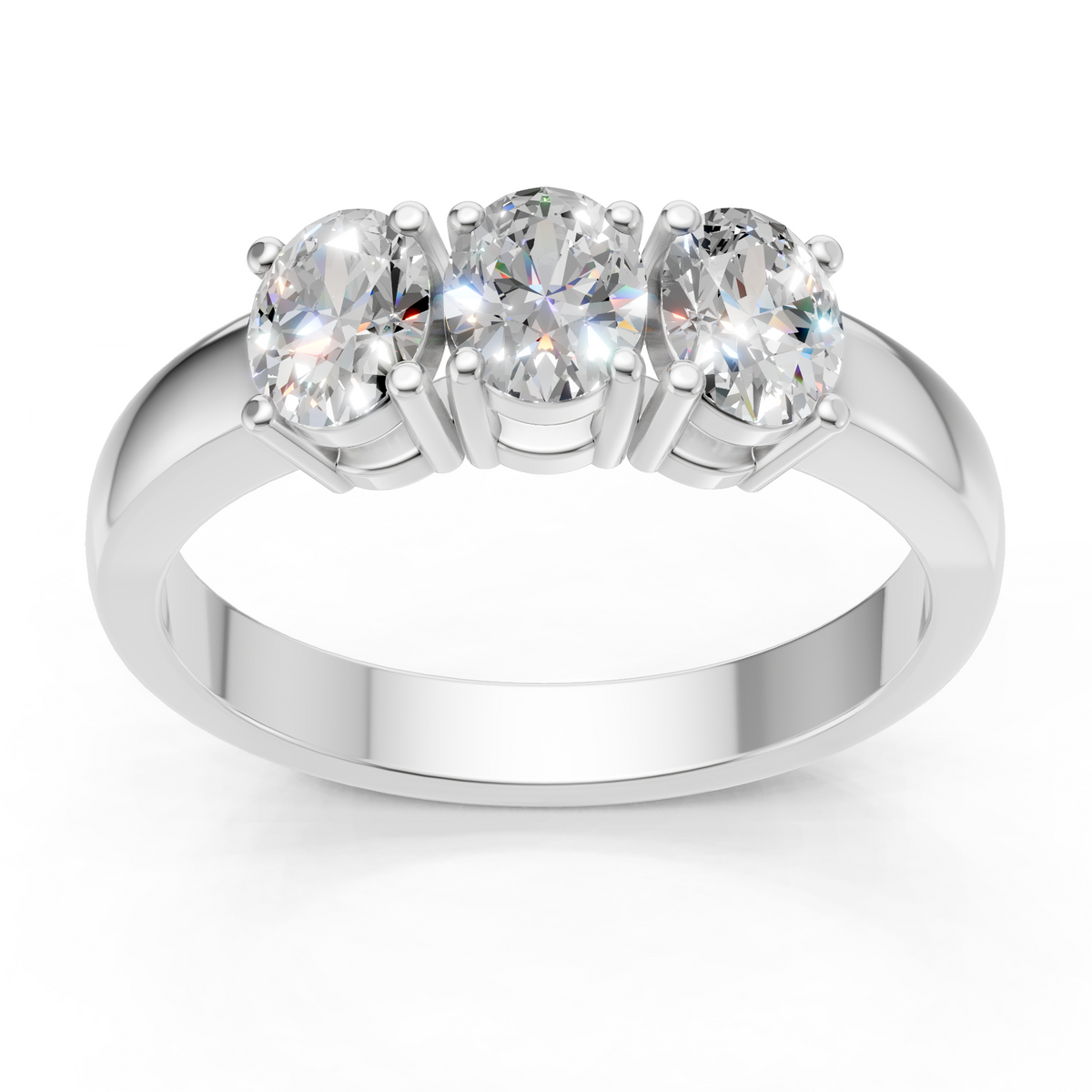 Lab Grown Diamond Oval 0.75 CTW Three Stone Ring- Sterling Silver