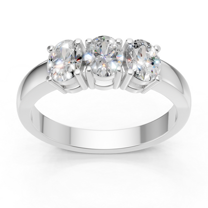 Lab Grown Diamond Oval 0.75 CTW Three Stone Ring- Sterling Silver