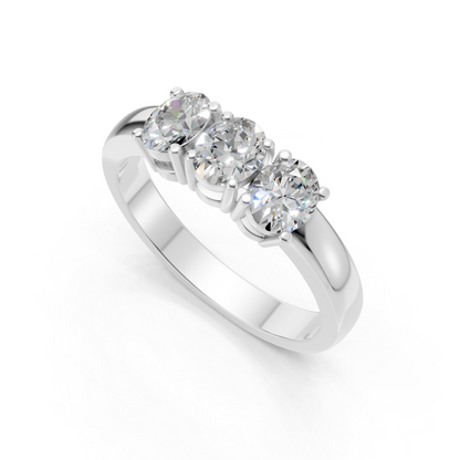 Lab Grown Diamond Oval 0.75 CTW Three Stone Ring- Sterling Silver