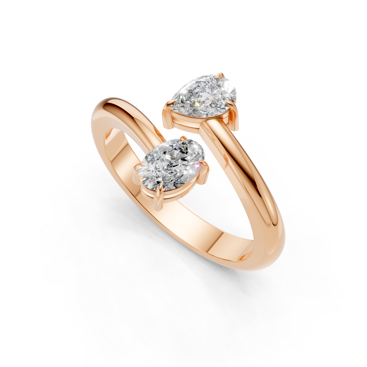 Lab Grown Diamond 1.20 CTW Two Stone Bypass Ring- Sterling Silver