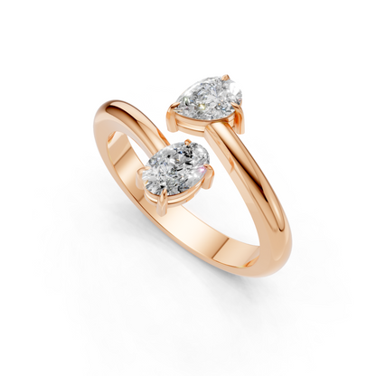 Lab Grown Diamond 1.20 CTW Two Stone Bypass Ring- Sterling Silver
