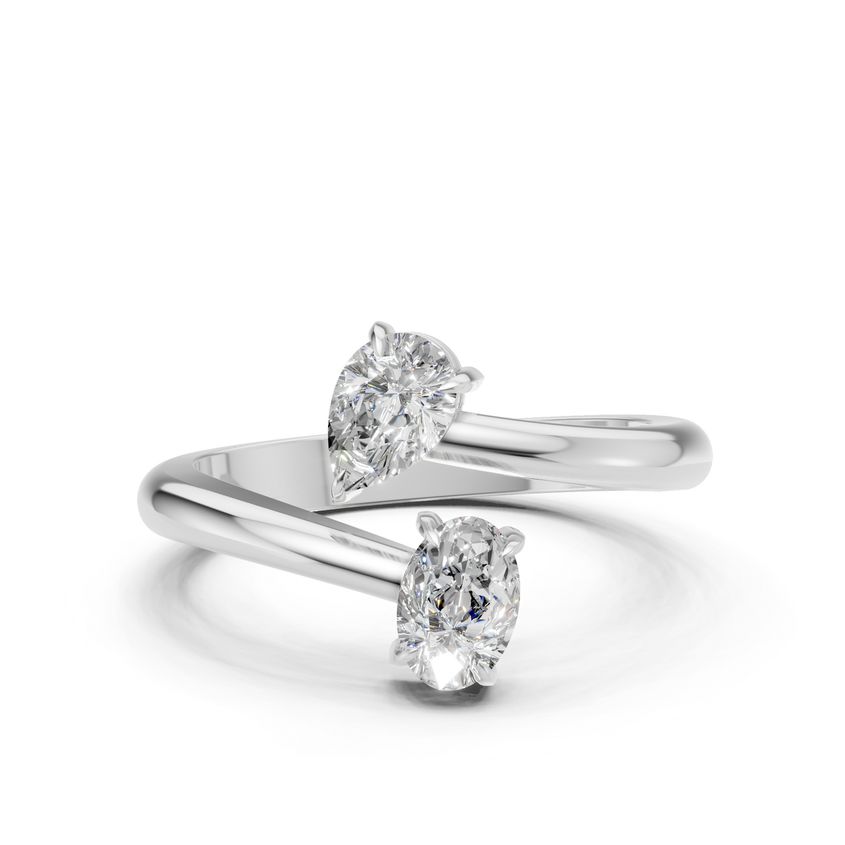 Lab Grown Diamond 1.20 CTW Two Stone Bypass Ring- Sterling Silver