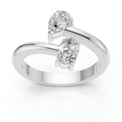 Lab Grown Diamond 1.20 CTW Two Stone Bypass Ring- Sterling Silver
