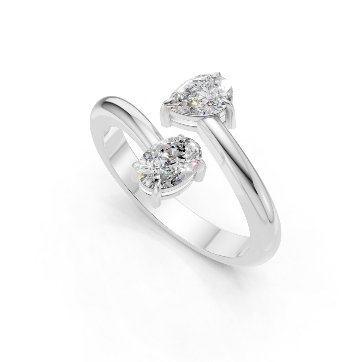 Lab Grown Diamond 1.20 CTW Two Stone Bypass Ring- Sterling Silver