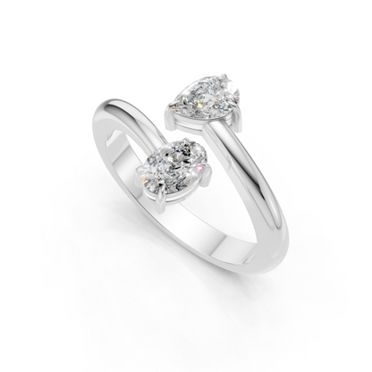 Lab Grown Diamond 1.20 CTW Two Stone Bypass Ring- Sterling Silver