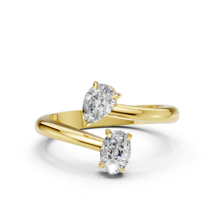 Lab Grown Diamond 1.20 CTW Two Stone Bypass Ring- Sterling Silver