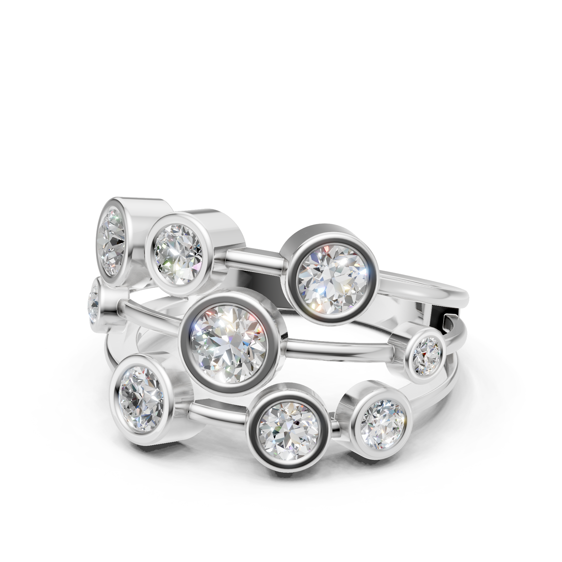 Lab Grown Diamond 1.05 CTW Round Bezel Cluster Ring- Sterling Silver