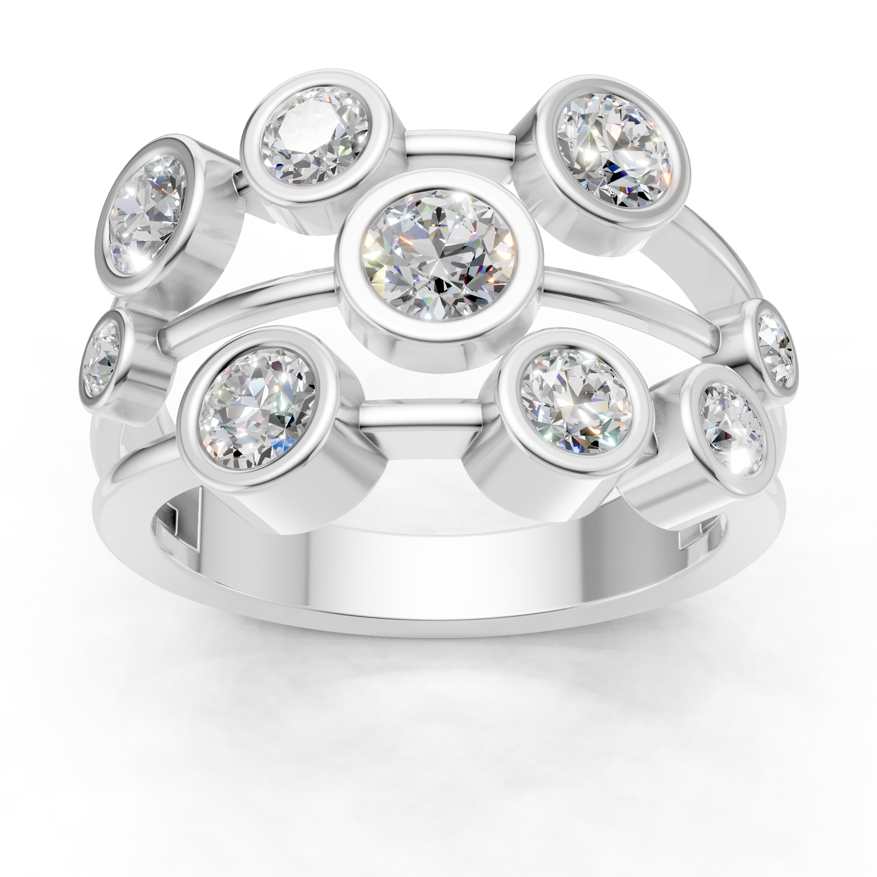 Lab Grown Diamond 1.05 CTW Round Bezel Cluster Ring- Sterling Silver
