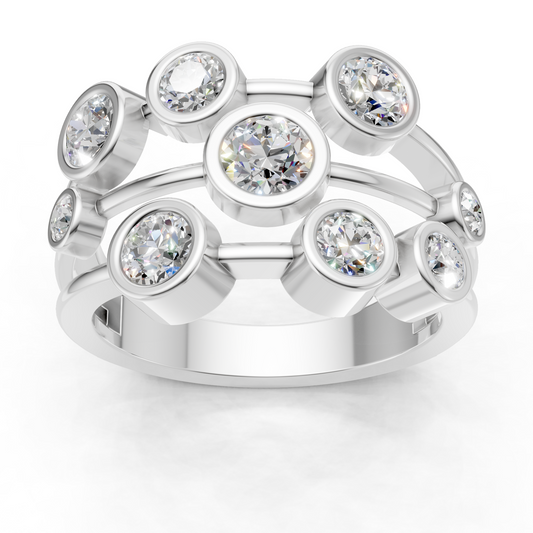 Lab Grown Diamond 1.05 CTW Round Bezel Cluster Ring- Sterling Silver