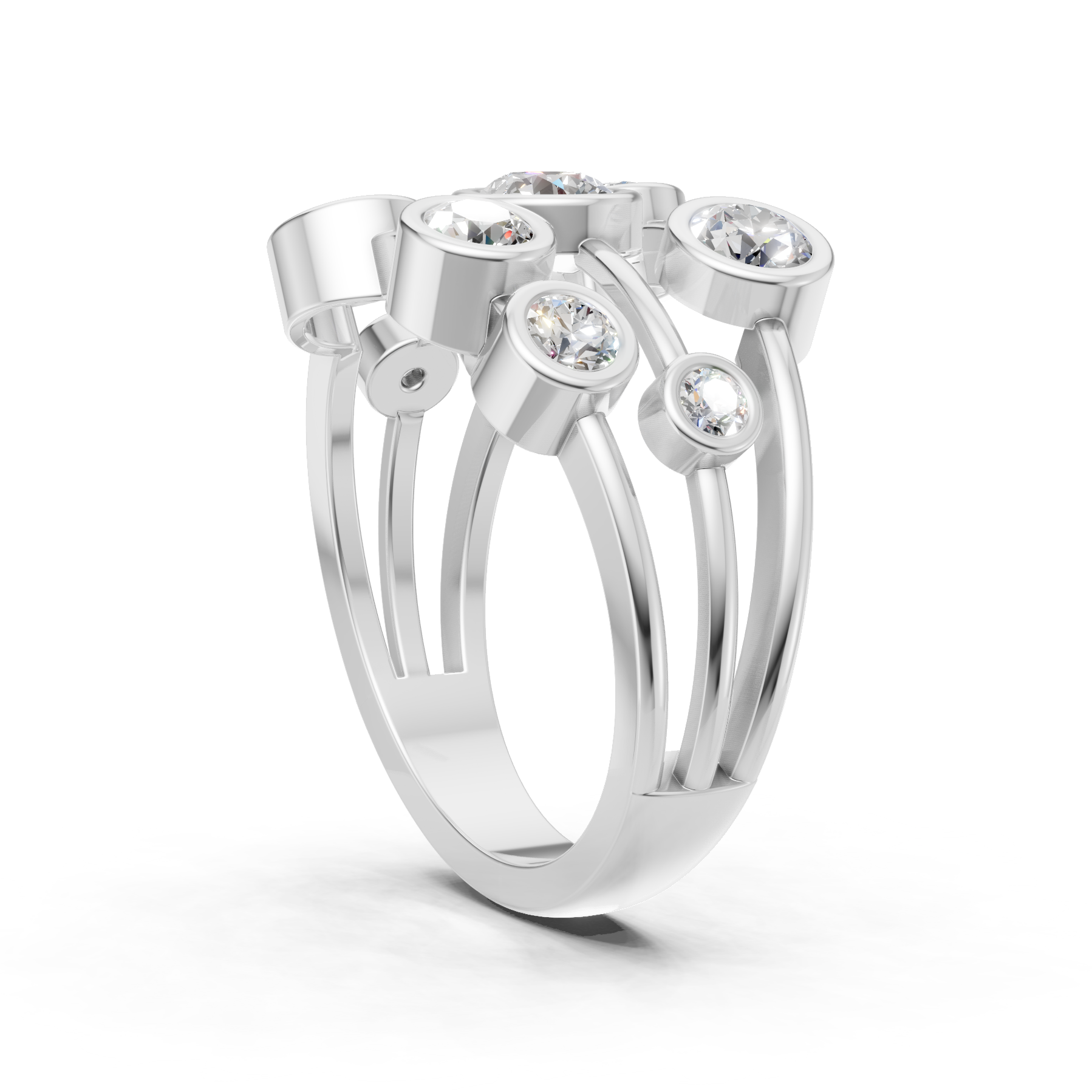 Lab Grown Diamond 1.05 CTW Round Bezel Cluster Ring- Sterling Silver