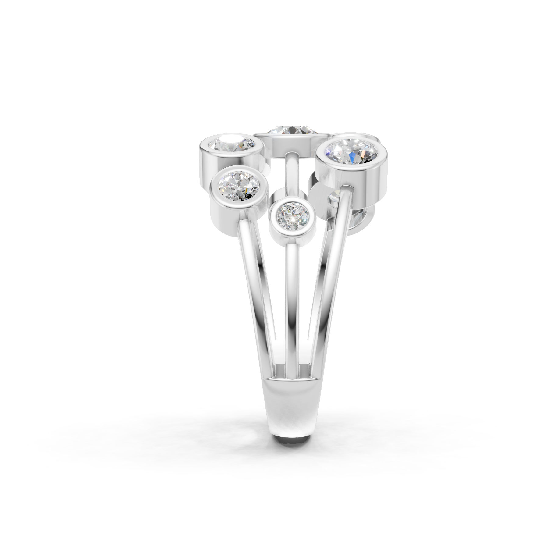 Lab Grown Diamond 1.05 CTW Round Bezel Cluster Ring- Sterling Silver